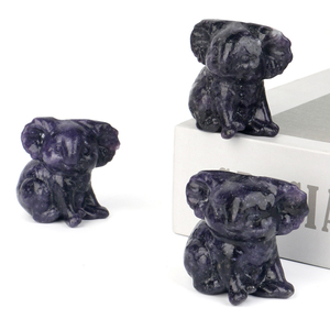 Crystal Animals Wholesale Hand Carved Natural Purple Lepidolite Crystal <b>Koala</b> Carving for Souvenir - Product Image 1