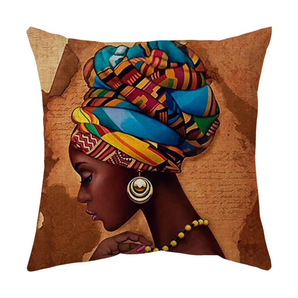 Toptan moda sanat Retro tarzı minder örtüsü afrika amerikan kadın kız atmak yastık örtüsü dijital baskı yastık