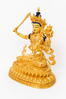 Statue de Bodhisattva Manjushri en laiton faite à la main, plaquée or, style moderne, Feng Shui, sagesse bouddhiste tibétaine, ange de prière, décoration d'autel