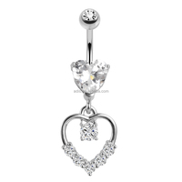 Anneau de nombril en acier inoxydable avec filetage externe, motif cœur, zircon transparent, bijou de piercing pour le nombril