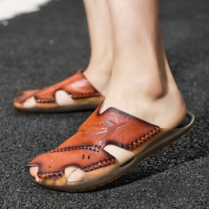 Sandalias de Verano para Hombre, Pantuflas de Cuero Genuino, Punta Cerrada, Estilo <span class=keywords><strong>Playa</strong></span>, Diseño Repujado, Pantuflas de Exterior para Hombre 1869 - Product Image 5