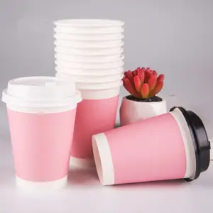 Розовая одноразовая кофейная чашка 400 мл/500 мл, упаковка 14 унций/16 унций, бумажные чашки для молока, чая, сока, питьевые бумажные чашки, чашки на день рождения, сувениры
