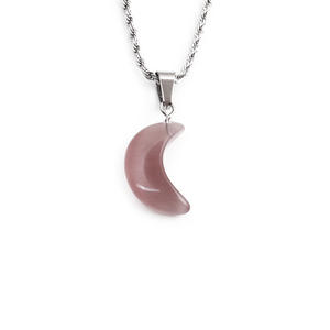 Collier en acier inoxydable avec pendentif lune en pierre naturelle colorée, bijou de mode pour usage quotidien - Product Image 6