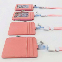Pemegang kartu kalung bisnis ID kulit Pu lencana leher Lanyard dompet bertali dompet