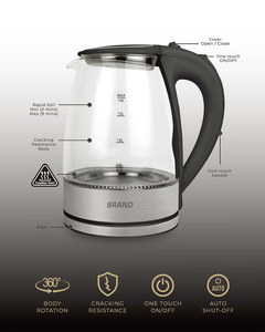 Nhà khách sạn thiết bị điện thép không gỉ sưởi ấm nước nóng trà nóng không dây thủy tinh Ấm đun nước điện với màu xanh LED ánh sáng - Product Image 3