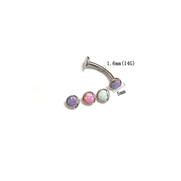 F136 Titanium 14G Belly Button Studs Encrusted Opal-Shaped Petal-Shaped Encrusted Belly Button Ring Body Piercing Jewelry