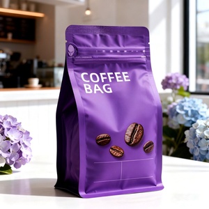 Bolsas de café personalizadas al por mayor con fondo plano, tipo stand-up, con cremallera de aluminio, resellables y con válvula de desgasificación para granos de café OEM - Product Image 2