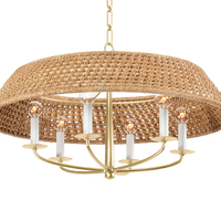 Lustre suspendu en rotin tressé doré à 4 lumières pour salle à manger et chambre à coucher