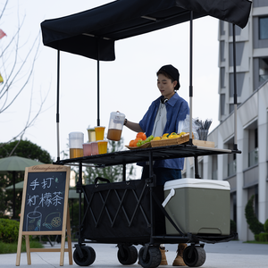 Customizable <b>Foldable</b> Cart with Wheels for Street Vendors High Loading Capacity Wagon <b>Trolley</b> Cart with Roof - Product Image 1