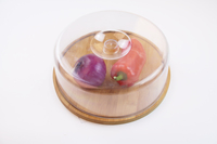 Plateau rond en bois et bambou personnalisé pour la présentation de nourriture, de gâteaux, de fruits, avec couvercle en plastique, pour les fêtes et les mariages