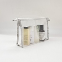 Pochette de maquillage réutilisable en nylon avec filet blanc et satin argenté personnalisé tendance, sac de voyage à fermeture éclair réutilisable