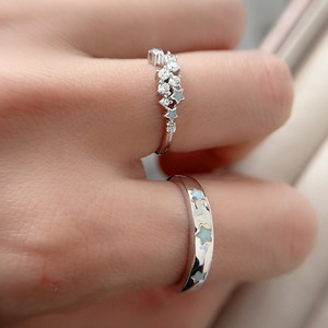 Anelli <span class=keywords><strong>in</strong></span> Argento Sterling con Zirconi per Uomo e Donna, Stile Classico Regolabile Placcato <span class=keywords><strong>in</strong></span> Rodio, Idea Regalo per Anniversario - Product Image 2
