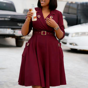 C8647 Abiti Primaverili Trendy da Donna, Eleganti e Casual con Mezza Manica, Colletto a V, Linea ad A, Abiti Africani da Chiesa, Vestito da Ufficio per <span class=keywords><strong>Donne</strong></span> - Product Image 4