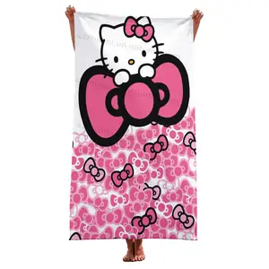 高品质卡通小猫棉速干超细纤维沙滩巾个性化沙滩巾带标志定制印花