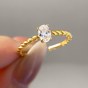Fashion Twist 18k Gold Plated 3A <b>Cubic</b> <b>Zirconia</b> Oval <b>Ring</b> for Women - Product Image 1