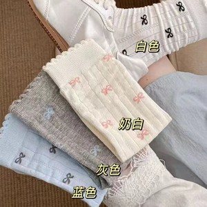Mid-Calf <b>Socks</b> With Bow Pattern White Milky White Blue Gray <b>Breathable</b> Sweat-Absorbing For Women Youth 18-40 Years Old - Product Image 3