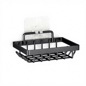 Étagère murale à double niveau en métal, organisateur de salle de bain minimaliste, support auto-adhésif pour articles divers - Product Image 3