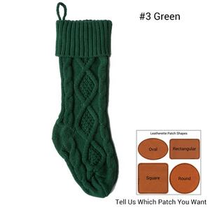 Calza di Natale in maglia con patch in similpelle incisa al laser di alta qualità, decorazione natalizia, ornamento festivo, all'ingrosso, da appendere - Product Image 4