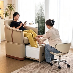 Sillón de Pedicura Beige Tapizado con Reposabrazos y Cojín, Mueble de Salón con Lavabo - Product Image 3