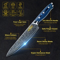 Ensemble de couteaux de cuisine de luxe à manche bleu G10, en acier à haute teneur en carbone VG10, 67 couches, super tranchants, style Damas, pour le marché américain