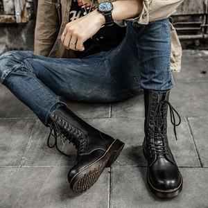 Bottes montantes très tendance en cuir de vachette à 14 œillets pour couple - Product Image 6