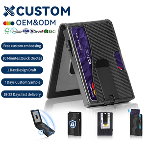 Portacarte Minimalista in Fibra di Carbonio e Pelle per Uomo, con Clip Portasoldi, Protezione RFID, <span class=keywords><strong>Portafoglio</strong></span> Pop-up Intelligente per 7-10 Carte - Product Image 1