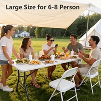 Table pliante en plastique de 6 pieds avec poignée de transport, table utilitaire robuste et portable pliable en deux pour les fêtes, le camping, les loisirs créatifs et les mariages
