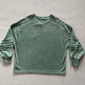 T-shirt décontracté pour <span class=keywords><strong>homme</strong></span> en coton vert à col en V, manches longues froncées, coupe courte, effet <span class=keywords><strong>vintage</strong></span> délavé - Product Image 2