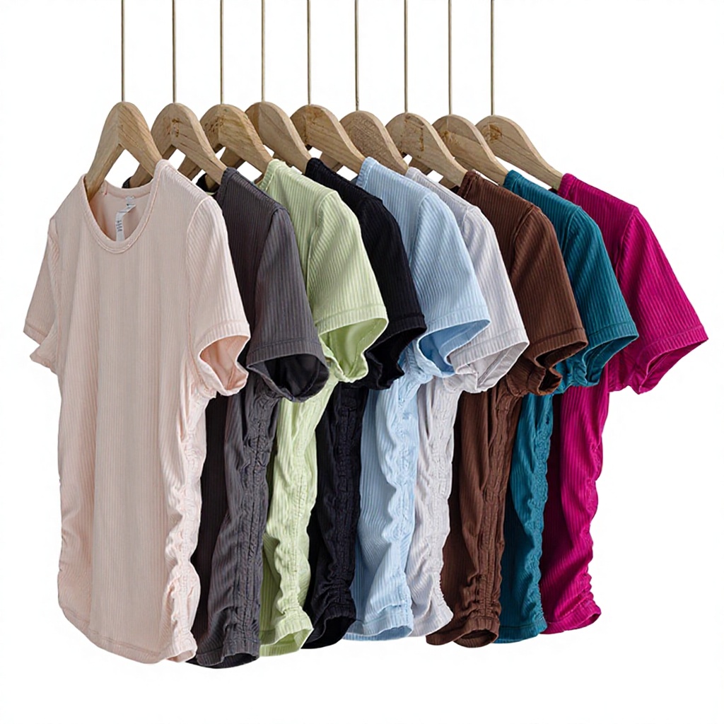 Ribbed High-Elastic Lightweight Women's T-Shirt Slim Waist Yoga Quick-Drying Short Sleeve Top All-It-Take Features Plus Size