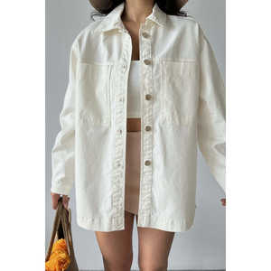 Chemise en denim de lin à manches longues pour femme, haut en coton respirant avec poches, style décontracté d'été - Product Image 5