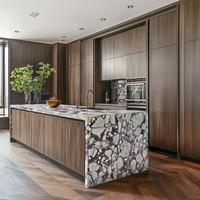 Cuisine modulaire moderne avec panneau de porte en mélamine automatique, îlot de rangement, armoire de salle à manger en bois massif