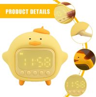 Jam Alarm Mini LED Bebek Peluk Kartun Modern, Kontrol APP, Bertenaga Baterai, Silikon, Dapat Diredupkan, Lampu Tidur Suasana Malam Hari untuk Anak-Anak