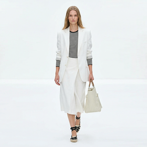 Blazer élégant en <span class=keywords><strong>lin</strong></span> blanc à rayures fines, double boutonnage, boutons dorés, revers crantés, sur mesure pour <span class=keywords><strong>femme</strong></span>, idéal pour le bureau - Product Image 4