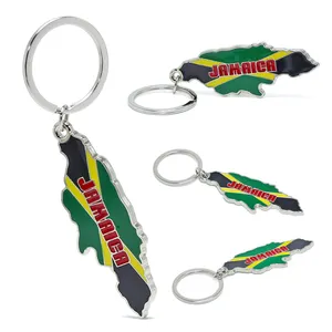 Jamaican Gifts Keychain Enamel Jamaica Flags Keyring Map Jamaica Tourist Souvenirs Key Holder Ring Custom Jamaica Key Chain