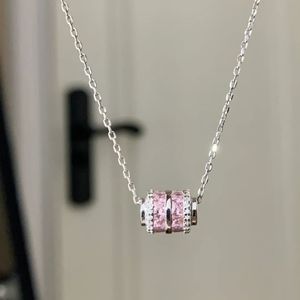 Pink Slim Waist Necklace Women Zinc Alloy Channel Setting Circular Ellipse Pendant Clavicle Chain Gift Elegant Simple Design - Product Image 1