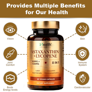 Capsules d'astaxanthine, fabricant OEM de produits nutraceutiques, GMP, antioxydant, santé des yeux, de la peau, des articulations, cardiovasculaire, vente en gros, en vrac - Product Image 4