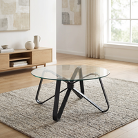 Table basse moderne ronde en verre avec pieds en métal pour petits salons, décoration intérieure avec meubles de style panneau de bois