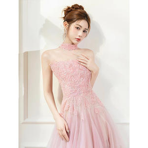 Nuevo vestido de noche con un estilo dulce y elegante en color rosa, ideal para novias, reuniones anuales y como vestido formal para anfitrionas. - Product Image 4