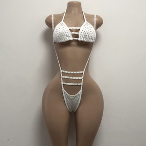 Haut <span class=keywords><strong>de</strong></span> Bikini Personnalisé en Spandex pour Femme, Tenue <span class=keywords><strong>de</strong></span> Performance Sexy avec Strass AB, Justaucorps <span class=keywords><strong>de</strong></span> Danse <span class=keywords><strong>de</strong></span> Salon, Tenues Exotiques pour Spectacle - Product Image 4
