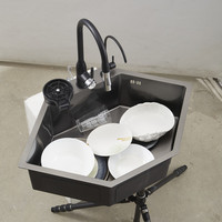 Évier d'angle personnalisé en acier inoxydable 304, nano surface de lavage noire blanche grise et dorée pour l'installation de comptoirs de cuisine et de ménage
