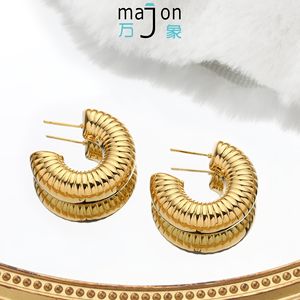 เครื่องประดับที่เรียบง่ายต่างหู hoogie ชุบทอง18K ต่างหูดีไซน์เกลียวไม่สม่ำเสมอต่างหูห่วงกลมรูปตัว C - Product Image 2