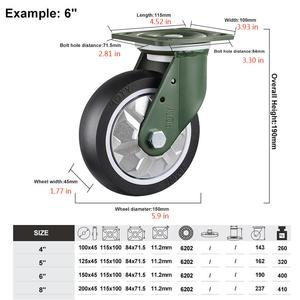 YTOP 4 5 6 8 Rodízios De Poliuretano Preto Rodízios Industriais Pesados Resistente Ao Desgaste com Rodízios De Bloqueio Giratório - Product Image 2