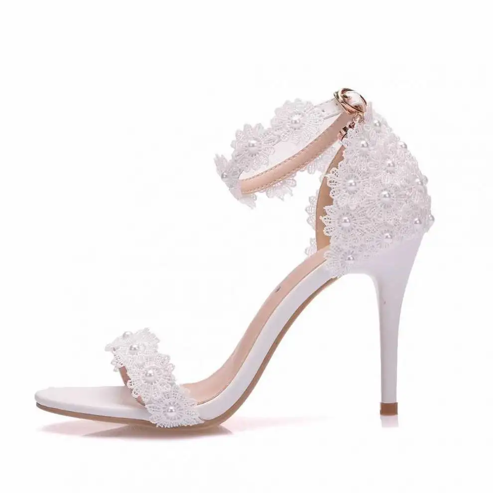 Fashion Pearls Bridal Shoes High Heel Shoes Lace Wedding Ladies Bridal Shoes Women High Heels Sandals Ladies High Heels