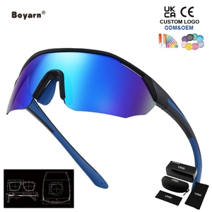 Occhiali da Sole Sportivi Antivento Boyarn Nuovi, Modello Viper alla Moda, Protezione UV400, Montatura Quadrata Trasparente/Verde, Lente Unica Unisex Personalizzabile - Product Image 1