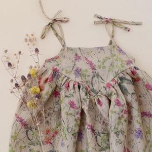 Robe d'été vintage sans manches pour filles en coton et lin, avec bretelles à nouer et décolleté en V pour tout-petits - Product Image 6