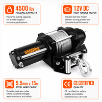 Treuil électrique 12V à câble en acier de 4500 lb, treuil de récupération haute performance à couple élevé pour camion, SUV, VTT, UTV, remorquage tout-terrain