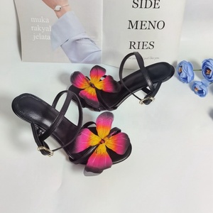 Women's Summer Outdoor Fashion Trend Open Toe Genuine Leather Butterfly Flower Buckle High <b>Heel</b> Roman Comfortable Pumps <b>Sandals</b> - Product Image 3