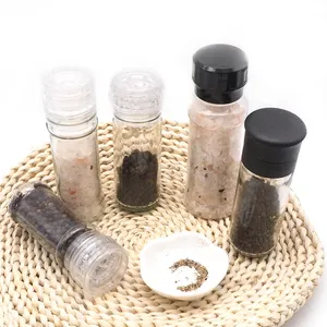 Mẫu Miễn Phí Glass Salt Grinder Chai 80Ml, Du Lịch 100Ml Salt Pepper Grinder Chai Nhựa Grinder Đen