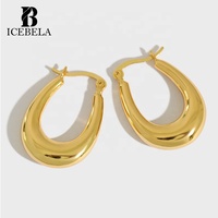 Vente en gros d'usine, boucles d'oreilles créoles ovales minimalistes en argent 925 plaqué or 18 carats, version coréenne