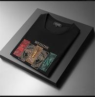 T-shirt d'été à col rond brodé à manches courtes pour hommes avec haut en modal de soie glacée